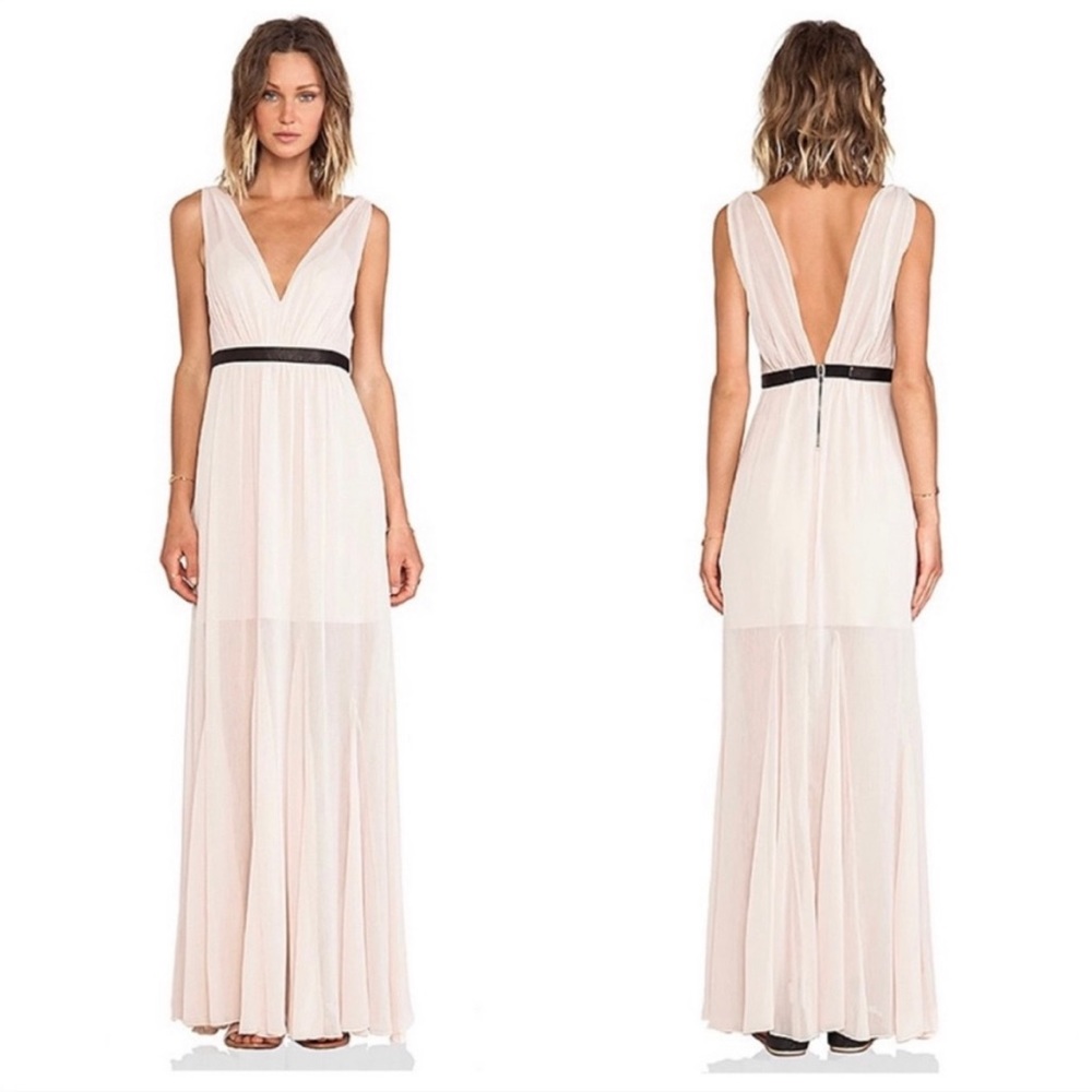 Alice and Olivia Blush Kendrick Chiffon Gown
